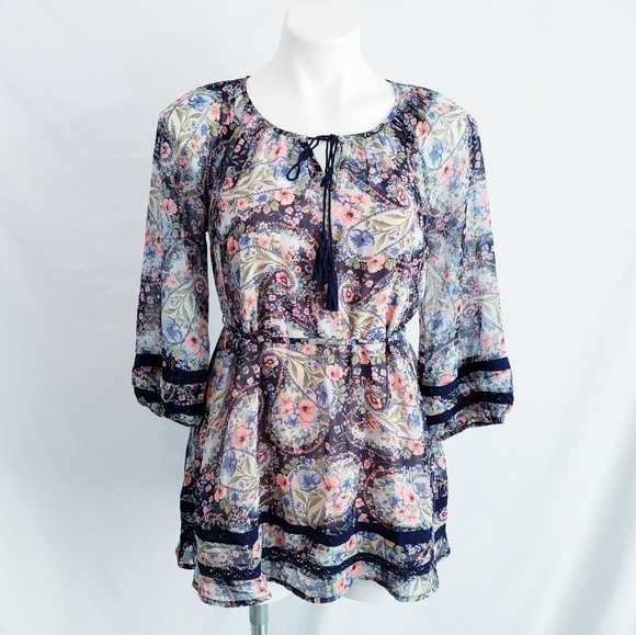 *Last Chance* NWOT Jessica Simpson Maternity Sheer Floral Bohemian Blouse - Picture 1 of 10